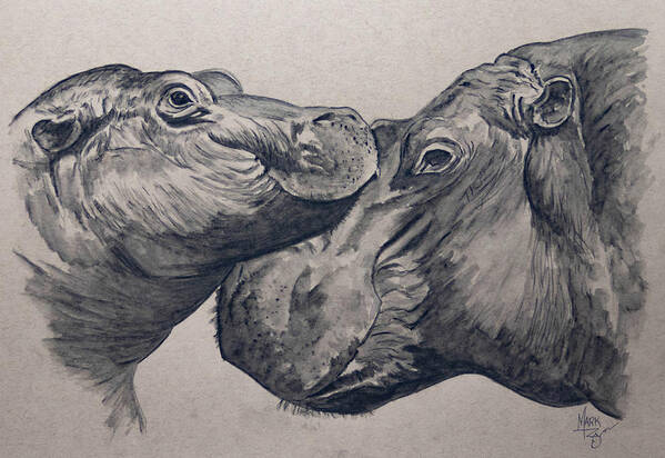 Hippo Art Print featuring the painting Hippo Love by Mark Ray