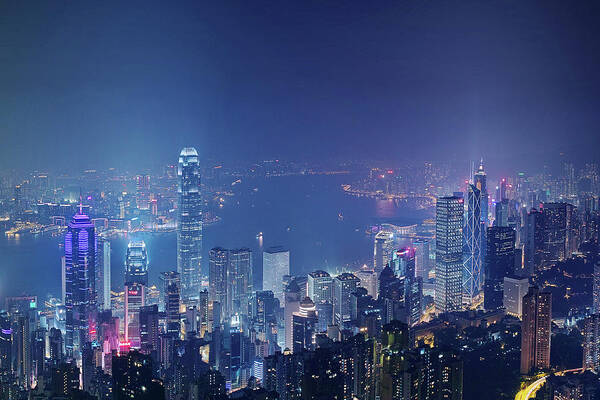 Standing Water Art Print featuring the photograph Hong Kong City Skyline At Night by D3sign