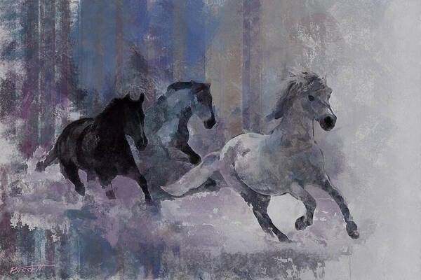 Horse Art Print featuring the digital art Horses Running by Robert Bissett