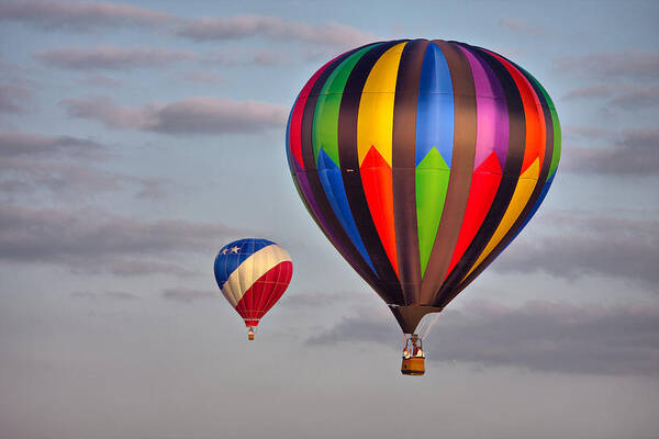 Hot Air Balloon Art Print featuring the photograph Hot Air Balloon Race - The Chase by Photo By Claudia Domenig