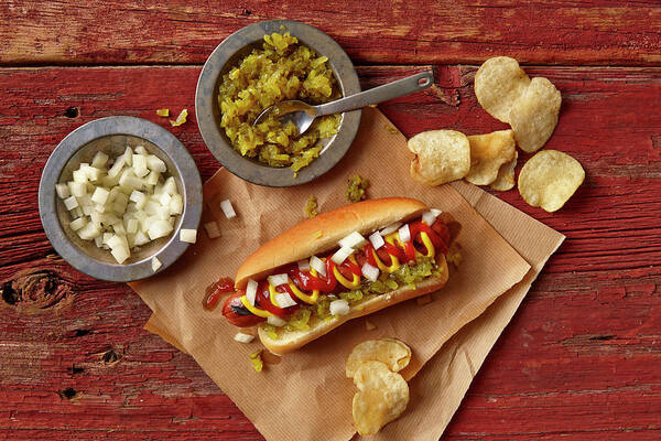 Unhealthy Eating Art Print featuring the photograph Hot Dog by Lew Robertson