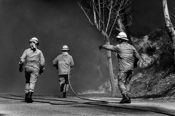 Firefighters Art Print featuring the photograph In Full Action. by Miguel Silva