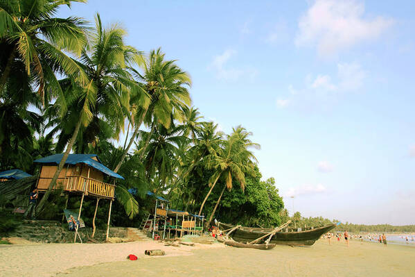 Scenics Art Print featuring the photograph India, Goa, Beach Huts, Boats And by Sydney James