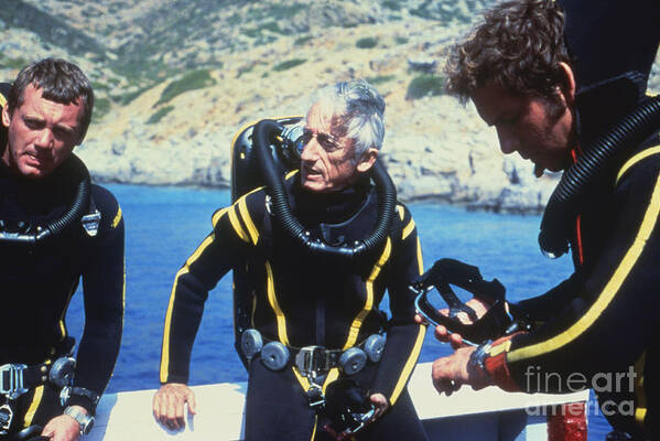 Jacques Cousteau Art Print featuring the photograph Jacques Cousteau Wearing Diving Gear by Bettmann