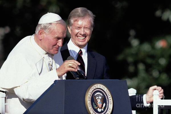 People Art Print featuring the photograph Jimmy Carter Laughing With Pope by Bettmann