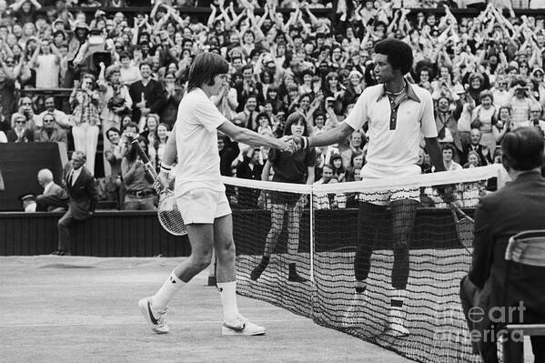 Tennis Art Print featuring the photograph Jimmy Connors And Arthur Ashe Shake by Bettmann