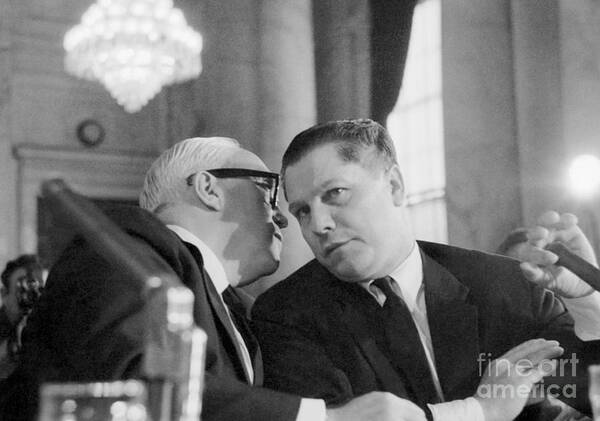 Event Art Print featuring the photograph Jimmy Hoffa Listening To Attorney by Bettmann