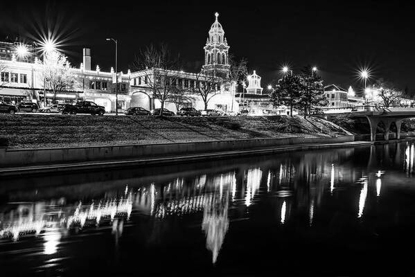 America Art Print featuring the photograph Kansas City Country Club Plaza Lights - Black and White by Gregory Ballos