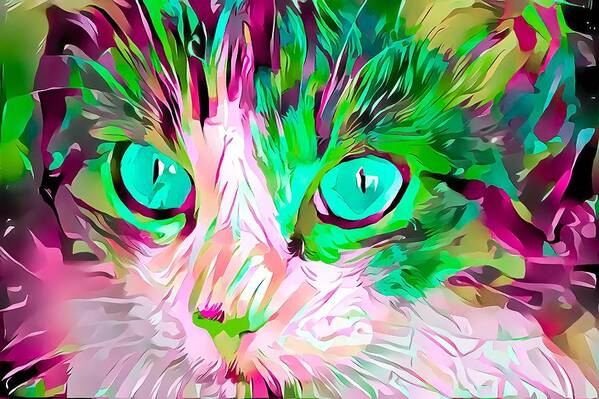 Green Art Print featuring the digital art Kitty Love Green by Don Northup
