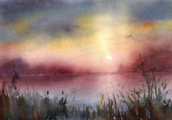 Sunrise Lake Art Print featuring the painting Lake Sunrise by Sean Seal