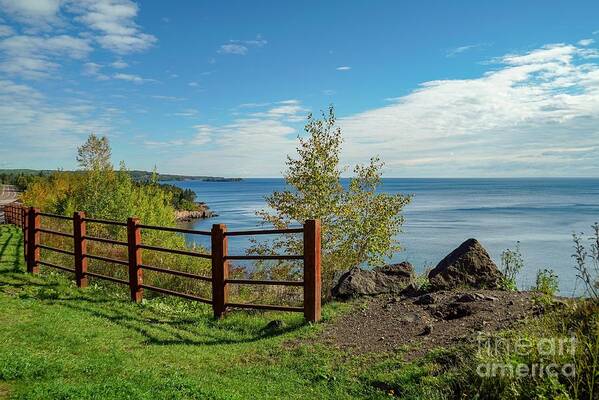 Fence Art Print featuring the photograph Lake Superior Overlook by Susan Rydberg