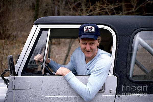 1980-1989 Art Print featuring the photograph Larry Bird Poses In His Truck by Ken Regan