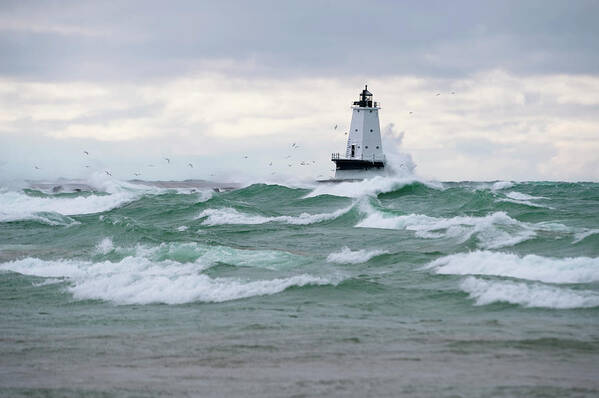 Lake Michigan Art Print featuring the photograph Lighthouse During Stormy Weather by Jskiba