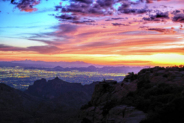 Tucson Art Print featuring the photograph Lights of Tucson at Sunset by Chance Kafka
