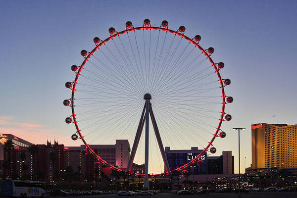 Linq Art Print featuring the photograph Link High Roller Wheel Las Vegas, At Dusk by Tatiana Travelways
