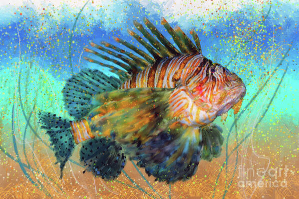 Animal Art Print featuring the digital art Lionfish by Lois Bryan