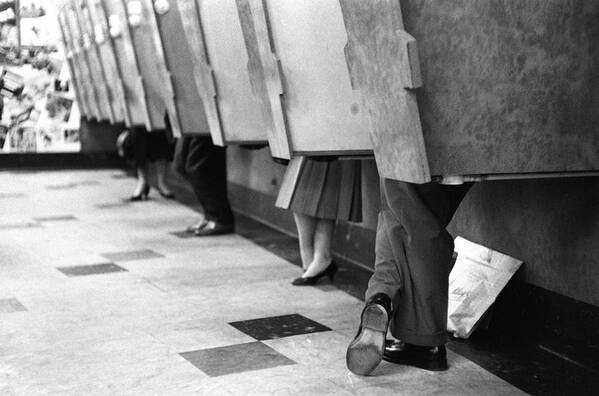 People Art Print featuring the photograph Listening Booths by Bert Hardy Advertising Archive