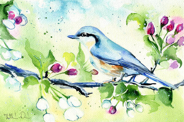 Spring Art Print featuring the painting Little Blue Spring Bird by Dora Hathazi Mendes