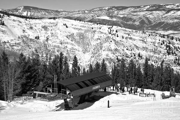 Aspen Highlands Art Print featuring the photograph Loading Aspen Highlands Cloud 9 Chair Black And White by Adam Jewell