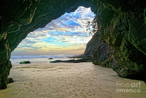 Cave Art Print featuring the photograph Low Tide View Out Ocean Cave by Robert C Paulson Jr