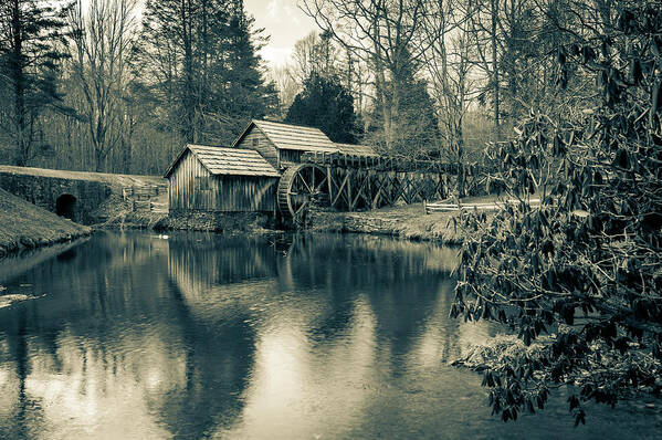 America Art Print featuring the photograph Mabry Mill Landscape Along the Virginia Blue Ridge Parkway - Sepia by Gregory Ballos