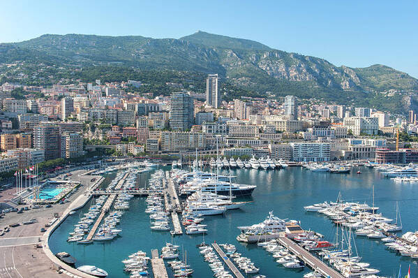 Aerial Art Print featuring the photograph Marina, Port Hercules, Monaco, Cote by Lisa S. Engelbrecht