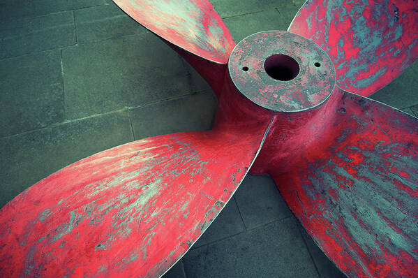 Freight Transportation Art Print featuring the photograph Massive Propeller Distressed Red by Peskymonkey