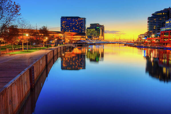 Tranquility Art Print featuring the photograph Melbourne River At Sunset by Thant Zaw Wai