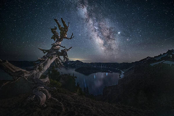 Milky Art Print featuring the photograph Milky Way Over Crater Lake by Lydia Jacobs