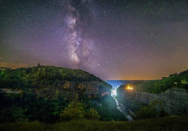 Letchworth State Park Art Print featuring the photograph Milky Way Over Middle Falls by Mark Papke