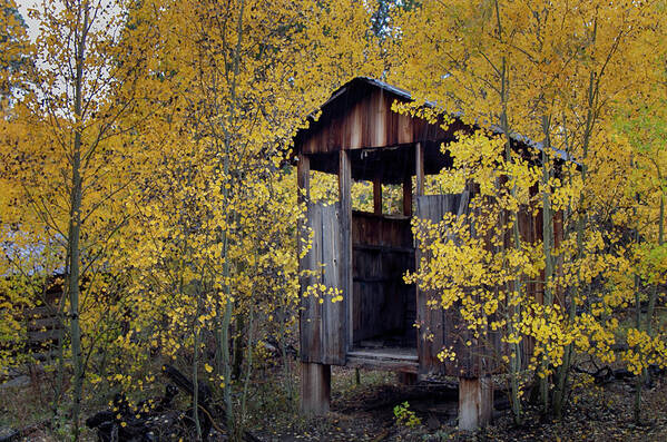 Fall Art Print featuring the photograph Miner's Delight Smoke House in Fall by Laura Terriere