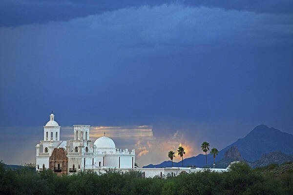San Xavier Del Bac Mission Art Print featuring the photograph Monsoon Skies over the Mission by Chance Kafka