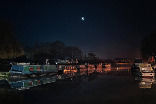 Astrophotography Art Print featuring the photograph Moon, Venus and Jupiter over Ely Riverside by James Billings