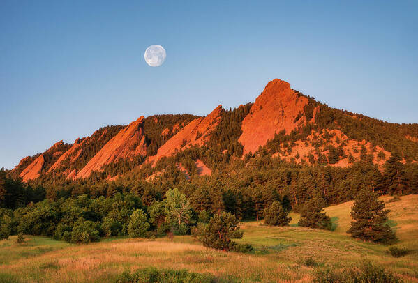 Boulder Art Print featuring the photograph Moonset over the Flatirons by Darren White