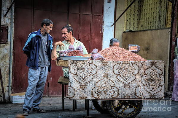 Morocco Art Print featuring the photograph Moroccan Selling Nuts Streets of Fes by Chuck Kuhn