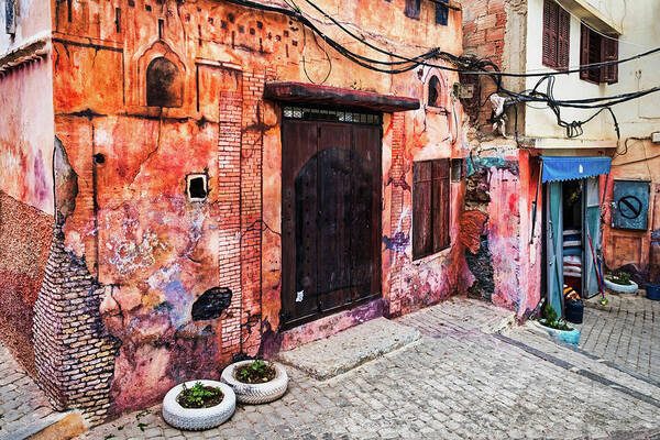 Morocco Art Print featuring the photograph Moulay Idriss Door and Painted Wall - Morocco by Stuart Litoff