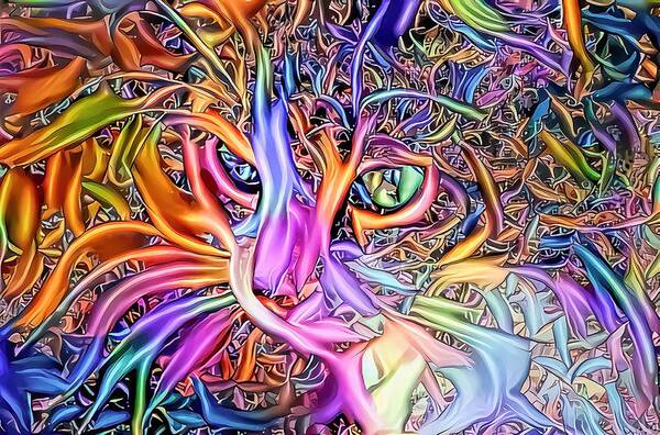 Orange Art Print featuring the digital art Multicolor Spaghetti String Kitty by Don Northup