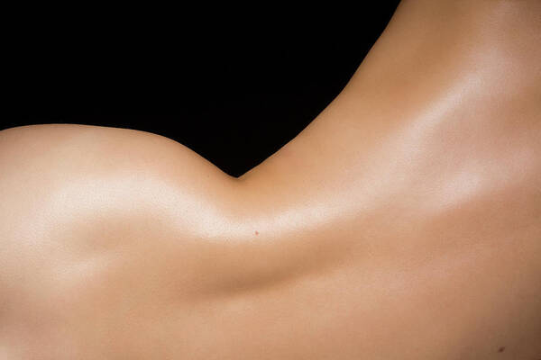 Curve Art Print featuring the photograph Naked Young Womans Back And Hip, Close by Andreas Kuehn