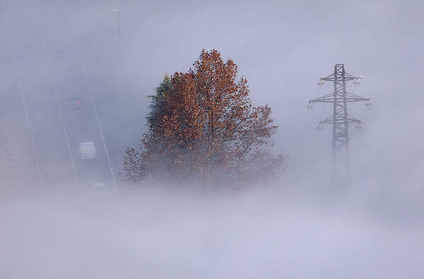 Fog Art Print featuring the photograph Nature Vs Technology by Fabrizio Daminelli