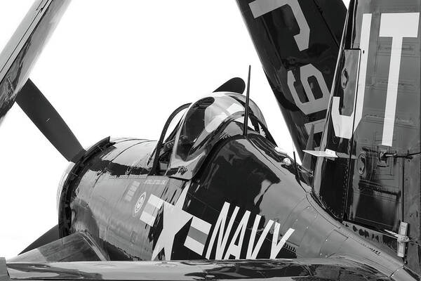 F4u Art Print featuring the photograph Navy Corsair in Black and White by Chris Buff