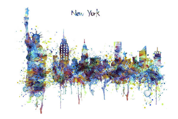 Marian Voicu Art Print featuring the painting New York Watercolor Skyline by Marian Voicu