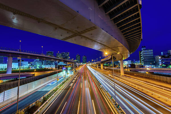Built Structure Art Print featuring the photograph Night Highway by Takuya Igarashi