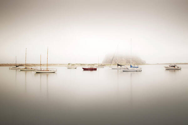 Boats Art Print featuring the photograph Nine Boats & Rock by Moises Levy