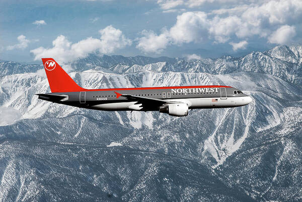 Northwest Airlines Art Print featuring the mixed media Northwest Airlines A320 by Erik Simonsen