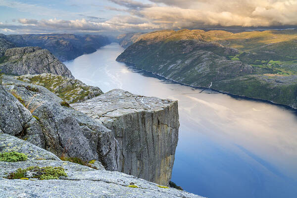 Estock Art Print featuring the digital art Norway, Rogaland, Preikestolen, Scandinavia, Evening At Pulpit Rock With A View Of The Lysefjord by Christian Back