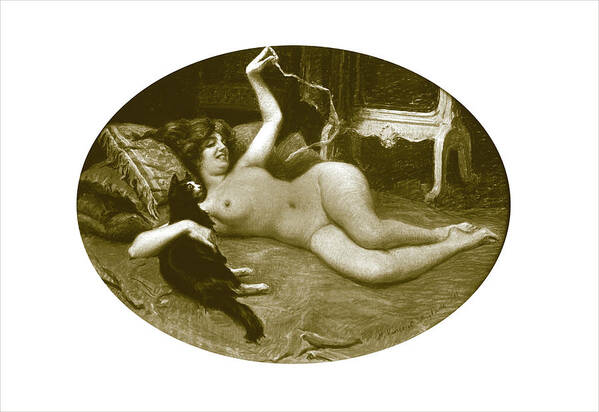 Nude Woman Art Print featuring the painting Nude with Cat by Unknown