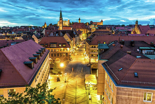 Panoramic Art Print featuring the photograph Nuremberg At Night by Querbeet