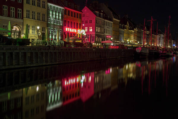 Copenhagen Art Print featuring the photograph Nyhavn at Night by John Daly