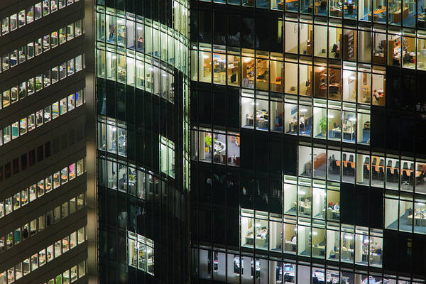 Corporate Business Art Print featuring the photograph Offices In Office Buildings At Night by Werner Dieterich