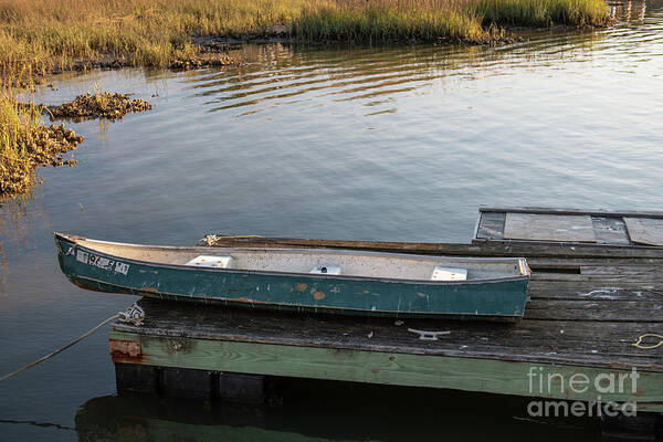 Canoe Art Print featuring the photograph Old Canoe on Dock in Shem Creek by Dale Powell